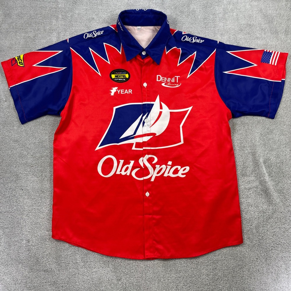 Old Spice Button Up Shirt Men XL Red NASCAR Nextel Cup Series Racing Graphic